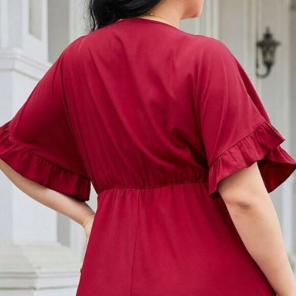 Plus Size Ruched Surplice Flounce Sleeve Mini Dress - Picture 9 of 10